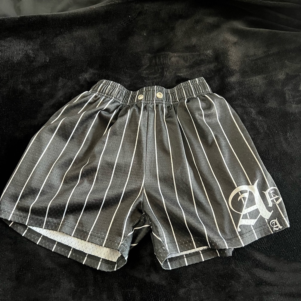 Black Pinstripe Shorts with White Logo